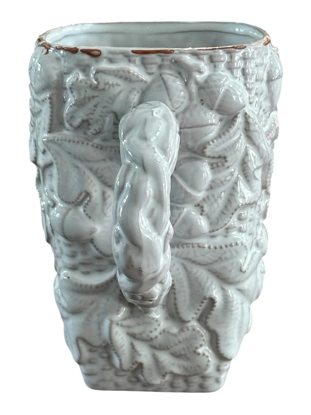 Mud Pie White Embossed Ceramic Mug with Acorn & Leaf Motif